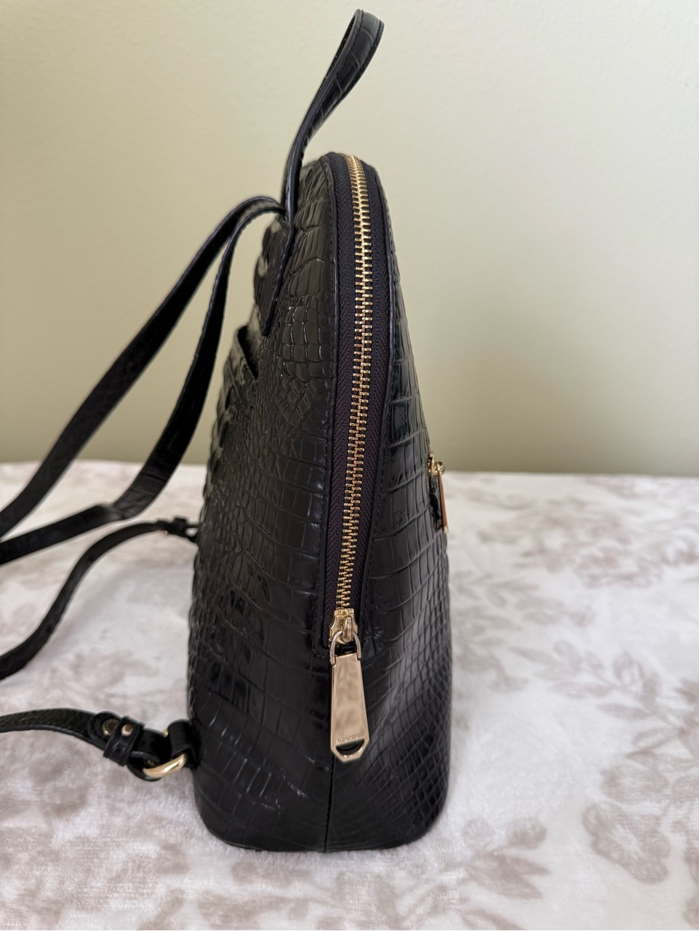 Brahmin Black Croc-Embossed Leather Backpack - Picture 3 of 16